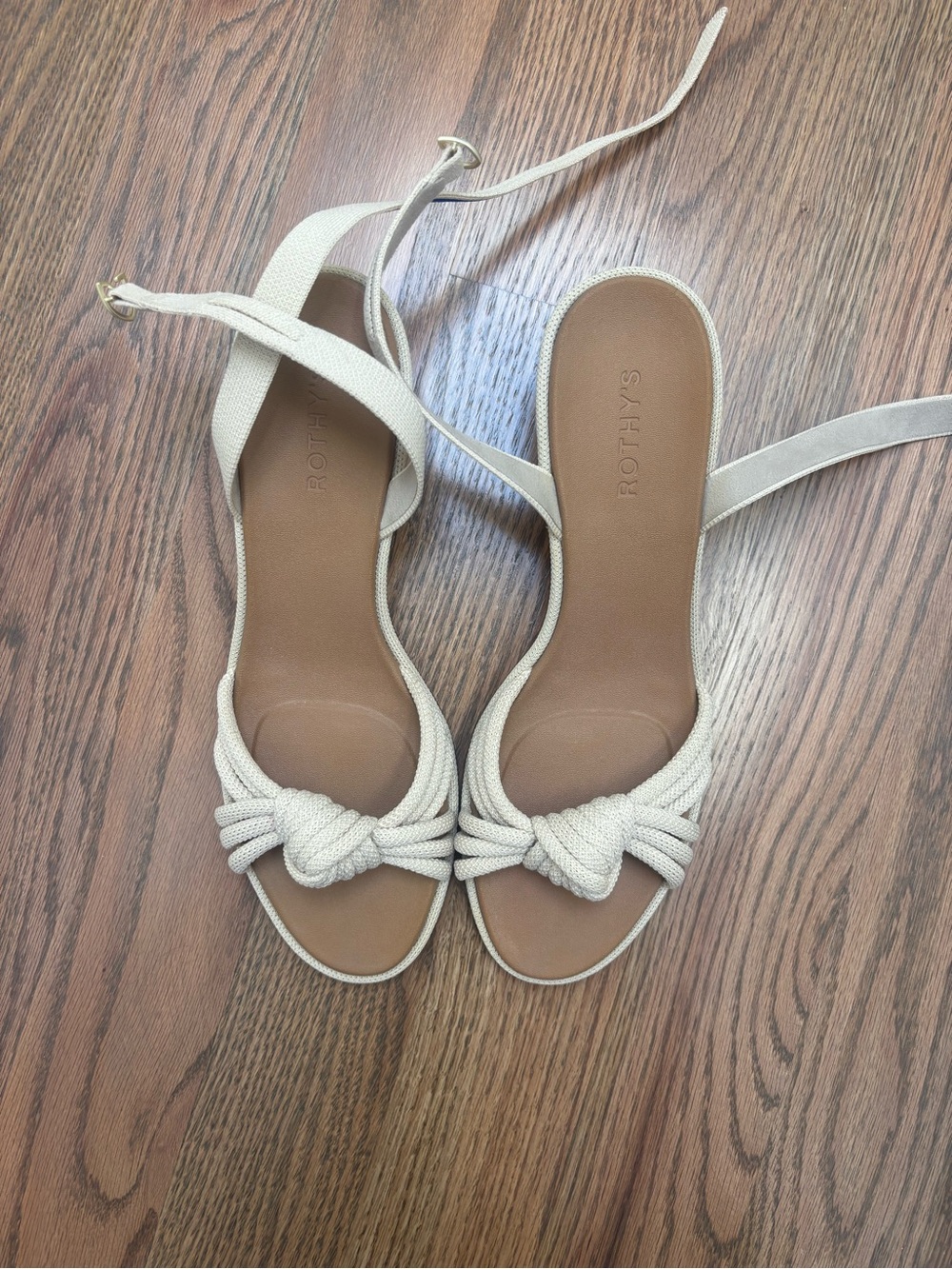 Rothy's Cream Knot-Front Ankle Strap Block Heel Sandals